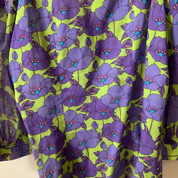 BEAUTIFUL SMYTHE V-NECK FRONTIER COTTON BLOUSE SHIRT IN CHARTREUSE FLORAL - Picture 13 of 16